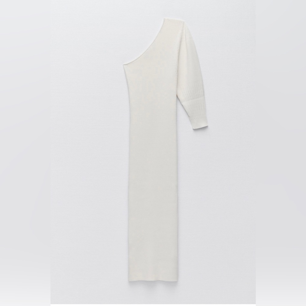 One shoulder off-white dress, mid length